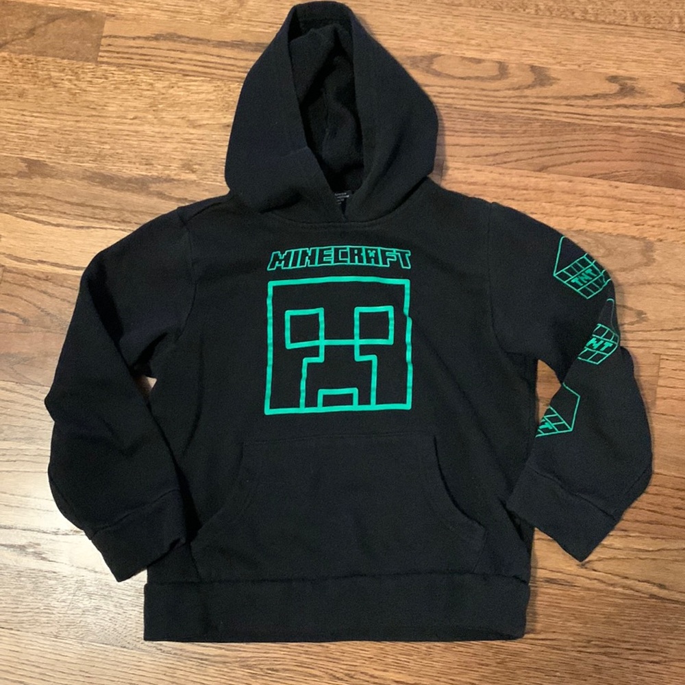 Kids Black Hoodie with Green Creeper Graphic
